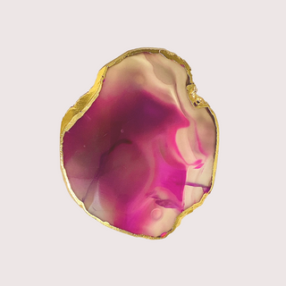 Agate Pink Crystal Coaster with Gold Edge