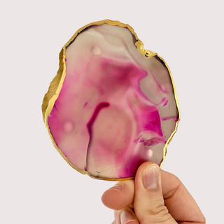 Agate Pink Crystal Coaster with Gold Edge