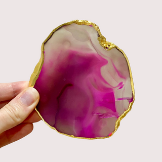 Agate Pink Crystal Coaster with Gold Edge