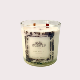Extra large clear glass wooden wick candle