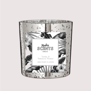 Extra Large Tonka & Tobacco Flower Candle in Silver