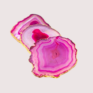 Agate Pink Crystal coasters with gold edge