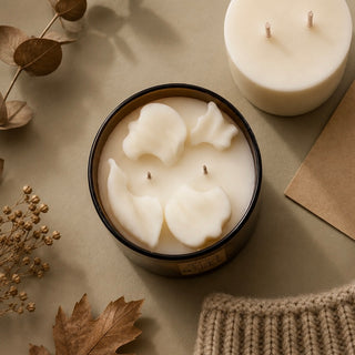 Pumpkin Spice Double Wick Embedded Candle In Leaves & Pumpkin Design