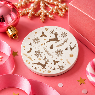 Festive White Etched Wooden Lid